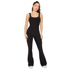 Spodnie kombinowane damskie w szerszym kroju Fabletics HeatherFlex. Czarne spodnie materiałowe damskie FABLETICS, xl, z materiału, na fitness i siłownię. Za 468.00 zł.