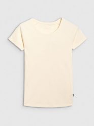 4F T-shirt regular z prążkowanej dzianiny damski - biały M. Białe t-shirty damskie 4f, m, bez wzorów, z bawełny, bez kołnierzyka. W wyprzedaży za 39.99 zł.