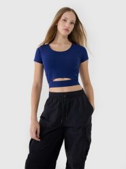 4F T-shirt crop top gładki damski - granatowy S. Niebieskie t-shirty damskie 4f, s, bez wzorów, z bawełny, bez kołnierzyka. W wyprzedaży za 19.99 zł.