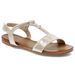 Złote Sandały S.Barski Modne Obuwie Damskie. Żółte sandały damskie S.BARSKI, z aplikacjami, bez obcasa. Za 89.99 zł.