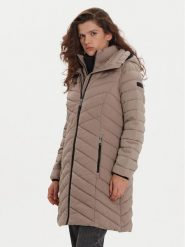 DKNY Kurtka zimowa DLEMPN46 Beżowy Slim Fit. Brązowe kurtki damskie DKNY, na zimę, l, bez wzorów, z syntetyku, bez kaptura. Za 659.99 zł.