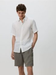 Lniane szorty jogger - jasny zielony. Zielone szorty męskie Reserved, z tkaniny, bez kołnierzyka. Za 159.99 zł.