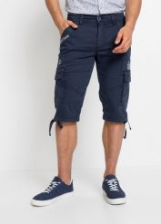 Długie bermudy ze stretchem z kieszeniami z boku nogawki, regular Fit. Niebieskie szorty męskie bonprix, bez wzorów, eleganckie. Za 179.99 zł.