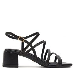 Sandały Tamaris. Czarne sandały damskie Tamaris, bez wzorów, bez obcasa, na słupku. Za 209.99 zł.