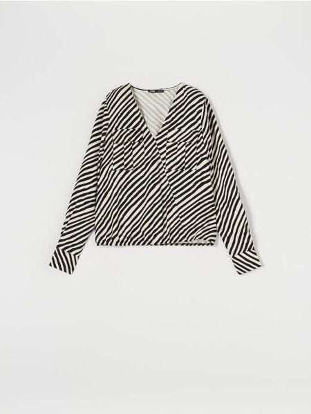 Koszula ze wzorem - wielobarwny. Koszule damskie Sinsay, l, bez wzorów, eleganckie, bez kołnierzyka, bez ramiączek. Za 39.99 zł.