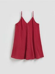 Sukienka mini z lyocellem - czerwony. Czerwone sukienki damskie Reserved, l, bez wzorów, z lyocellu, bez kołnierzyka, bez ramiączek, mini, rozkloszowane. Za 119.99 zł.