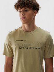 4F T-shirt regular z nadrukiem męski - khaki S. Brązowe t-shirty męskie 4f, m, bez wzorów, z bawełny, bez kołnierzyka. Za 29.99 zł.
