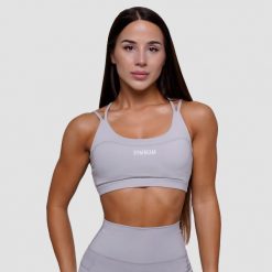 Biustonosz sportowy damski fitness bez zapięcia szary FIT. Szare biustonosze sportowe damskie GYMBEAM, bez wzorów, z elastanu. Za 85.90 zł.
