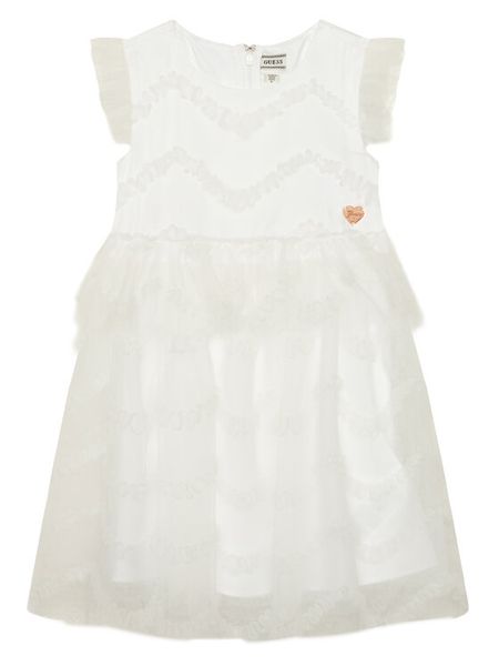 Guess Sukienka elegancka K6RK22 WK040 Biały Regular Fit. Białe sukienki niemowlęce Guess, z aplikacjami, z syntetyku, bez ramiączek. Za 299.99 zł.
