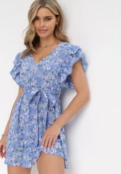 Niebieska Sukienka Dioete. Niebieskie sukienki damskie Born2be, l, bez wzorów, bez kołnierzyka, bez ramiączek, mini. W wyprzedaży za 135.99 zł.