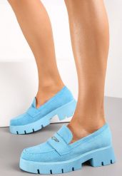 Niebieskie Mokasyny na Grubej Podeszwie z Protektorem Ulona. Niebieskie mokasyny damskie Born2be, ze skóry. Za 129.99 zł.