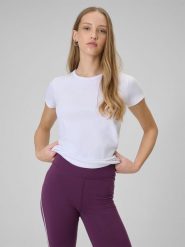 4F T-shirt slim gładki damski - biały XS. Białe t-shirty damskie 4f, xs, bez wzorów, z bawełny, bez kołnierzyka. Za 49.99 zł.