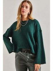 Bianco Lucci Sweter w kolorze zielonym rozmiar: onesize. Zielone swetry klasyczne damskie Bianco Lucci, prążkowane, bez kołnierzyka. Za 73.99 zł.