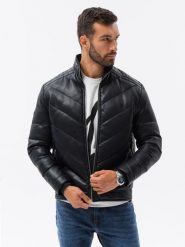 Kurtka męska pikowana - czarna V2 C550 - XL. Czarne kurtki męskie Ombre Clothing, m, bez wzorów, z nylonu, bez kaptura. W wyprzedaży za 179.99 zł.
