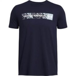 Koszulka sportowa męska Under Armour Camo Chest Stripe. Niebieskie t-shirty sportowe męskie Under Armour, l, z bawełny, bez ramiączek. Za 211.00 zł.
