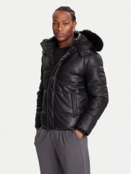 Guess Kurtka zimowa M5BL2F W1050 Czarny Regular Fit. Czarne kurtki męskie Guess, na zimę, m, z aplikacjami, ze skóry, bez kaptura. Za 799.99 zł.