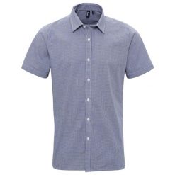 Męska Bawełniana Koszula Z Krótkim Rękawem W Kratkę Micro Gingham. Białe koszule męskie PREMIER, m, bez wzorów, z bawełny, bez kołnierzyka, bez ramiączek. Za 134.99 zł.