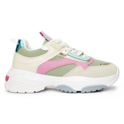 Sportowe buty damskie na grubej podeszwie zielone. Zielone buty sportowe na co dzień damskie bez wzorów. Za 110.92 zł.