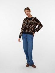 Vero Moda Sweter w kolorze czarno-jasnobrązowym rozmiar: L. Brązowe swetry klasyczne damskie Vero Moda, l, z wełny, bez kołnierzyka. Za 82.83 zł.