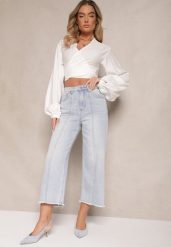 Niebieskie Szerokie Jeansy High Waist z Bawełną i Przeszyciami Silsemi. Niebieskie jeansy damskie Renee, z podwyższonym stanem. Za 99.99 zł.