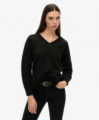 Superdry Oversized V Neck Jumper – oversize sweter z dekoltem V. Czarne swetry męskie Superdry., bez wzorów, z elastanu, bez kołnierzyka. Za 345.85 zł.