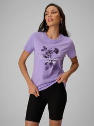 4F T-shirt regular z nadrukiem damski - fioletowy XXL. Fioletowe t-shirty damskie 4f, xxl, bez wzorów, z bawełny, bez kołnierzyka. Za 69.99 zł.