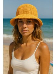 Lucky Bees Kapelusz przeciwsłoneczny w kolorze pomarańczowym rozmiar: onesize. Pomarańczowe kapelusze damskie Lucky Bees, bez wzorów, z materiału. Za 73.99 zł.