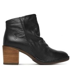 Botki Fly London. Czarne botki damskie Fly London, bez obcasa, na słupku, bez zapięcia. Za 499.99 zł.