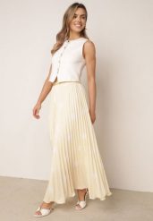 Żółta Rozkloszowana Spódnica w Stylu Retro Plisowana w Grochy Kasosa. Żółte spódniczki damskie Born2be, m, bez wzorów, eleganckie, maxi, dopasowane. Za 119.99 zł.