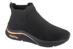 Buty sportowe damskie, Arch Fit S-Miles - Sock Walk. Czarne buty sportowe na co dzień damskie Skechers, bez wzorów, z materiału, trekkingowe. Za 289.99 zł.