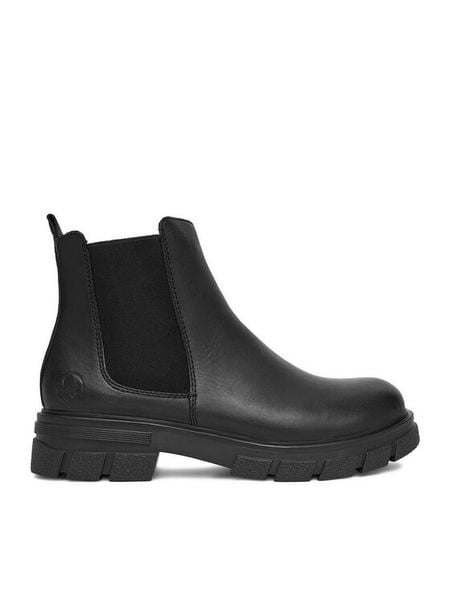 Rieker Sztyblety Z9150-00 Czarny. Czarne botki damskie Rieker, ze skóry, bez obcasa, na płaskiej podeszwie, bez zapięcia. Za 289.99 zł.