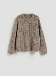 Sweter z warkoczowym splotem - brązowy. Brązowe swetry klasyczne damskie Reserved, l, z dzianiny, bez kołnierzyka. Za 139.99 zł.