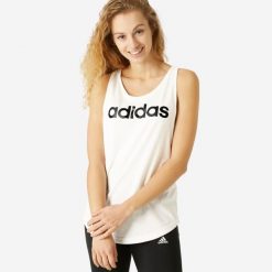 Koszulka bez rękawów damska Adidas Gym & Pilates. Białe bluzki sportowe damskie Adidas, s, z bawełny, bez kołnierzyka, bez ramiączek. Za 79.99 zł.