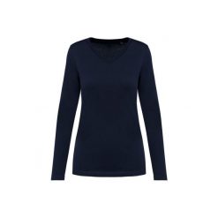 Damska koszulka z długim rękawem suprima v-neck Kariban Premium. Niebieskie t-shirty damskie KARIBAN, bez wzorów, z bawełny, bez kołnierzyka. Za 123.00 zł.