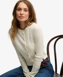 Superdry Lekki kardigan Essential z bawełny. Białe kardigany męskie Superdry., uniwersalny, z aplikacjami, z bawełny, eleganckie, bez kołnierzyka. Za 242.80 zł.