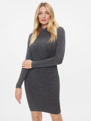 MICHAEL Michael Kors Sukienka dzianinowa MH381ZMAFB Srebrny Slim Fit. Szare sukienki damskie MICHAEL Michael Kors, m, bez wzorów, z dzianiny, bez kołnierzyka, bez ramiączek. Za 939.99 zł.