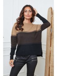 So Cachemire Sweter "Lurcia" w kolorze brązowo-czarno-jasnobrązowym rozmiar: M. Brązowe swetry klasyczne damskie So Cachemire, m, z kaszmiru, bez kołnierzyka. Za 234.94 zł.