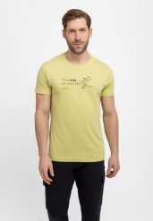 Limonkowy t-shirt z printem T-TOURING. Czarne t-shirty męskie Volcano, l, bez wzorów, z bawełny, bez kołnierzyka. Za 59.99 zł.