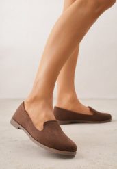 Brązowe Balerinki w Stylu Mokasynów Semirae. Brązowe baleriny damskie Born2be, bez wzorów, z jeansu, bez obcasa. Za 49.99 zł.