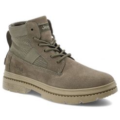Zielone Trapery Jeep Wygodne Buty Męskie Military. Zielone buty zimowe męskie Jeep, z materiału, bez zapięcia. Za 409.00 zł.
