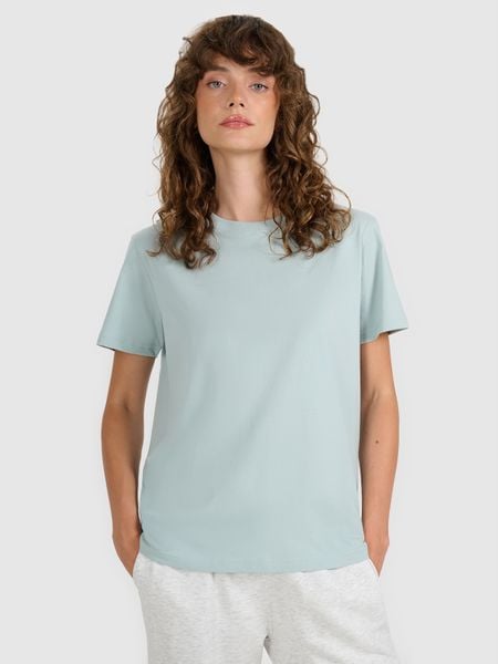 4F T-shirt regular gładki damski - turkusowy XL. Niebieskie t-shirty damskie 4f, xl, bez wzorów, z bawełny, bez kołnierzyka. Za 49.99 zł.