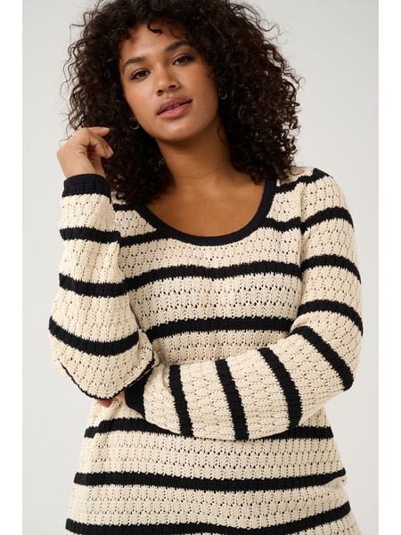 KAFFE curve Sweter "Celina" w kolorze czarno-kremowym rozmiar: XL. Brązowe swetry klasyczne damskie KAFFE curve, xl, z bawełny, bez kołnierzyka. Za 86.99 zł.