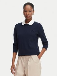 Tommy Hilfiger Sweter Cable Fine WW0WW44984 Granatowy Regular Fit. Niebieskie swetry klasyczne damskie Tommy Hilfiger, xxs, z bawełny, bez kołnierzyka. Za 409.99 zł.