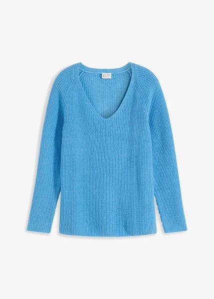 Prążkowany sweter z czystej bawełny. Brązowe swetry klasyczne damskie bonprix, z bawełny, bez kołnierzyka. Za 112.99 zł.