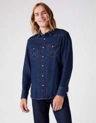 MĘSKA KOSZULA JEANSOWA WRANGLER 27MW NEW W5MSLW301 112130242, XL. Niebieskie koszule męskie Wrangler, m, bez wzorów, z bawełny, bez kołnierzyka, bez ramiączek. Za 189.99 zł.