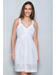 H.H.G. Sukienka w kolorze białym rozmiar: M. Białe sukienki damskie H.H.G., na co dzień, m, bez wzorów, z bawełny, bez kołnierzyka, bez ramiączek, mini, proste. Za 32.90 zł.