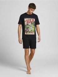 Bawełniana piżama dwuczęściowa Hulk - czarny. Czarne piżamy męskie Sinsay, l, bez wzorów, z bawełny, bez ramiączek. Za 39.99 zł.