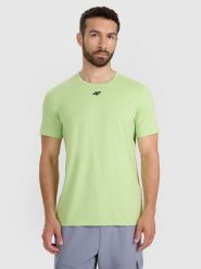 4F Koszulka treningowa szybkoschnąca męska - zielona XL. Zielone t-shirty sportowe męskie 4f, m, z elastanu, bez ramiączek, na fitness i siłownię. Za 99.99 zł.