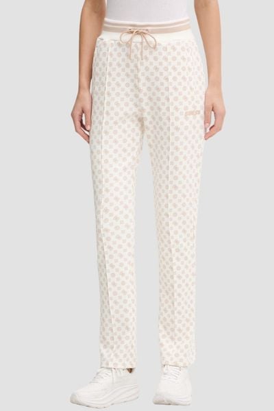 GUESS Kremowe damskie spodnie dresowe w monogram New Aggie, Rozmiar M. Brązowe spodnie dresowe damskie Guess, m, z aplikacjami, z dresówki. W wyprzedaży za 339.99 zł.