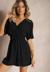 Czarny Kombinezon Kopertowy z Gumką w Pasie Fandrea. Czarne kombinezony damskie Renee, bez wzorów, z jeansu, eleganckie, bez kołnierzyka, bez ramiączek. Za 44.99 zł.